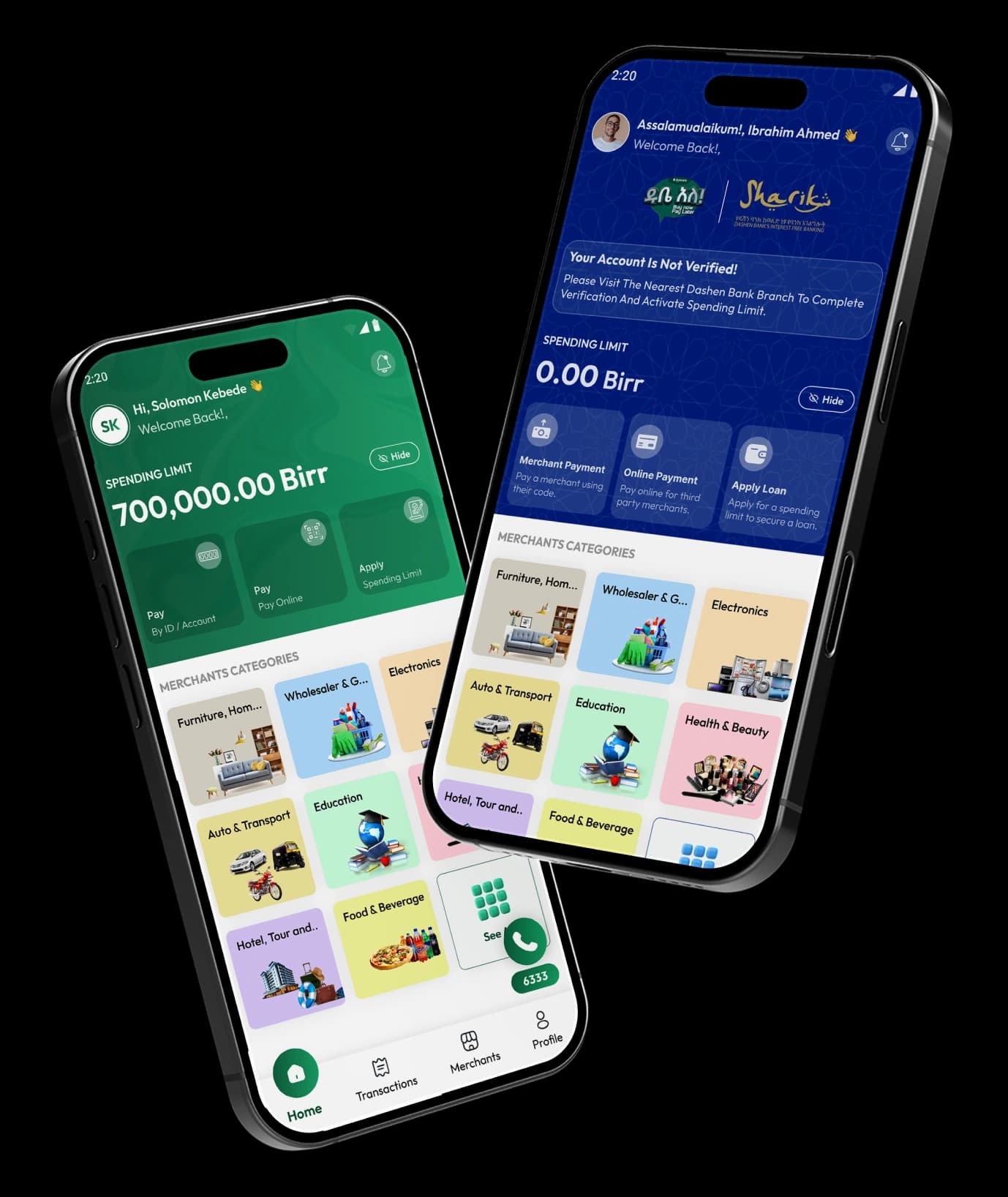Personalised dashboard view on Dashen app